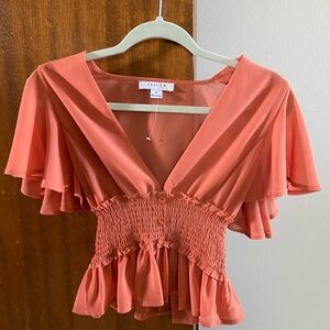 Coral Blouse with Elastic Waist